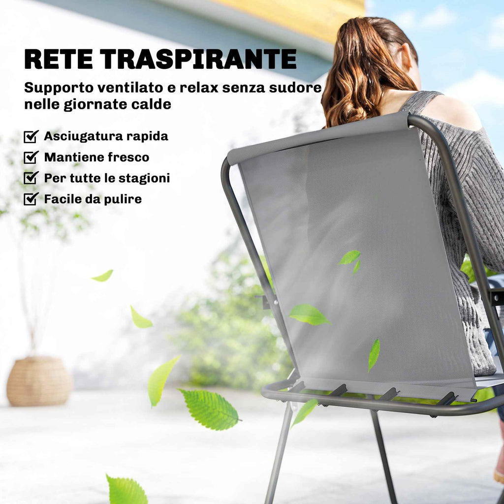 Outsunny 8-Piece Garden Set with Umbrella, 6 Folding Chairs and Tempered Glass Outdoor Table, Grey
