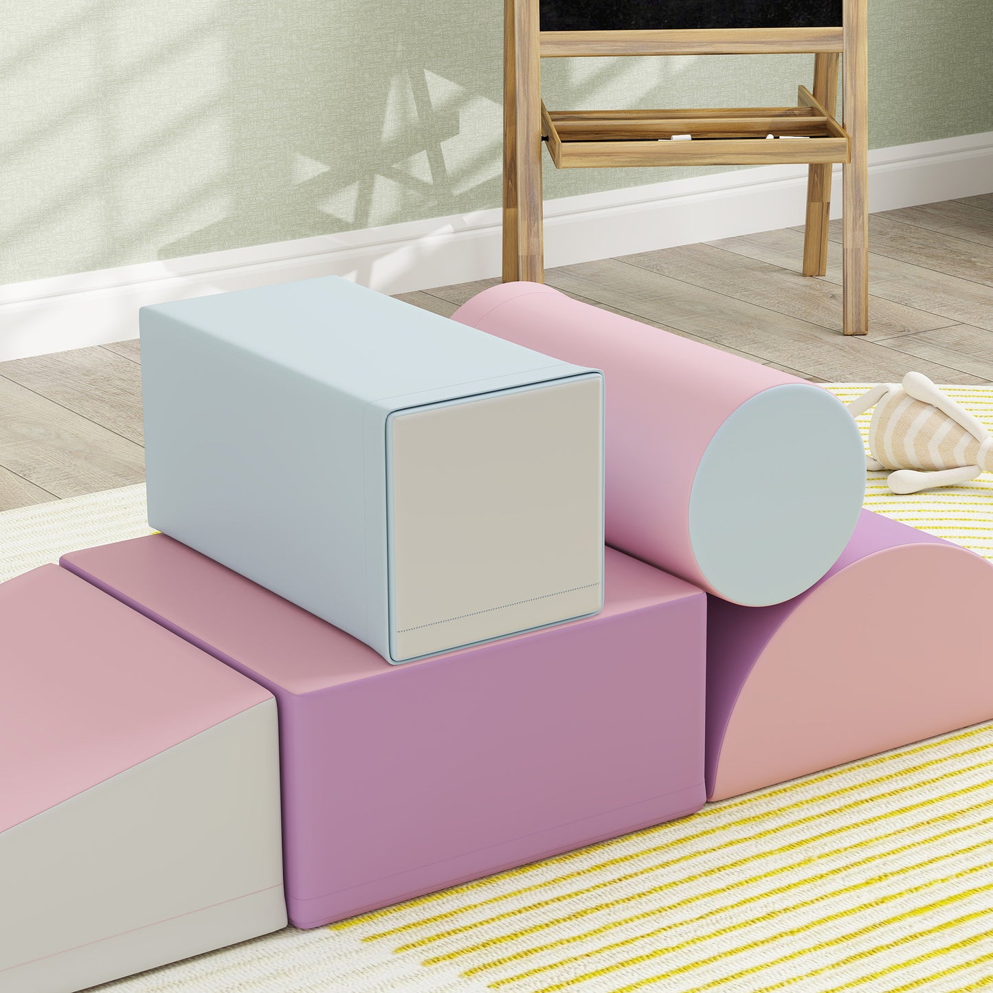 Soft Building Set for Children 1-3 Years with 5 Coloured Blocks in Faux Leather and Multicolored Foam