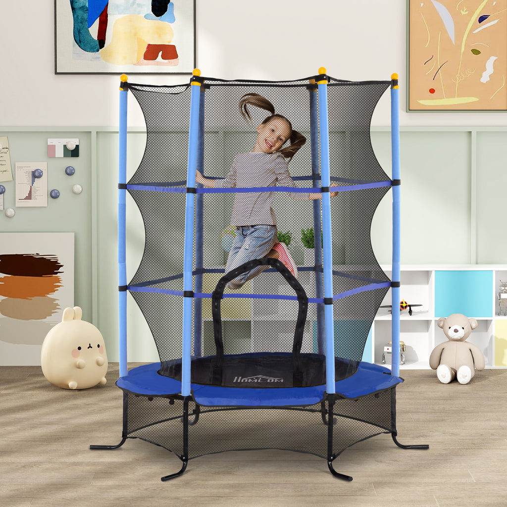 Children's Trampoline Ø1.6x1.9 m with Safety Net and Padded Poles, Ages 3-10 Years, Blue
