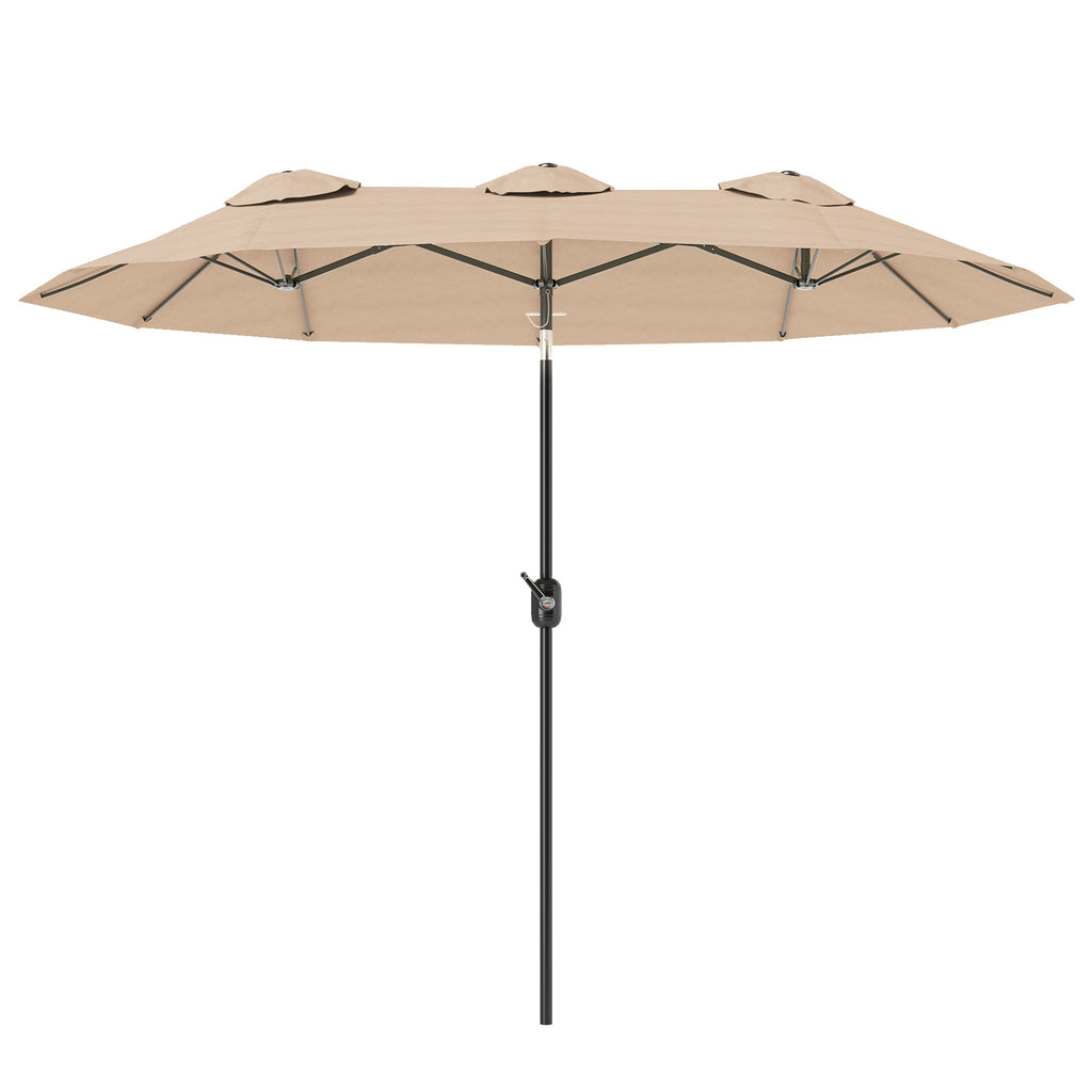 Double Umbrella Tiltable at 45° with Crank and Air Vents, in Steel and Polyester, 285x147x227 cm, Coffee