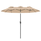 Double Umbrella Tiltable at 45° with Crank and Air Vents, in Steel and Polyester, 285x147x227 cm, Coffee