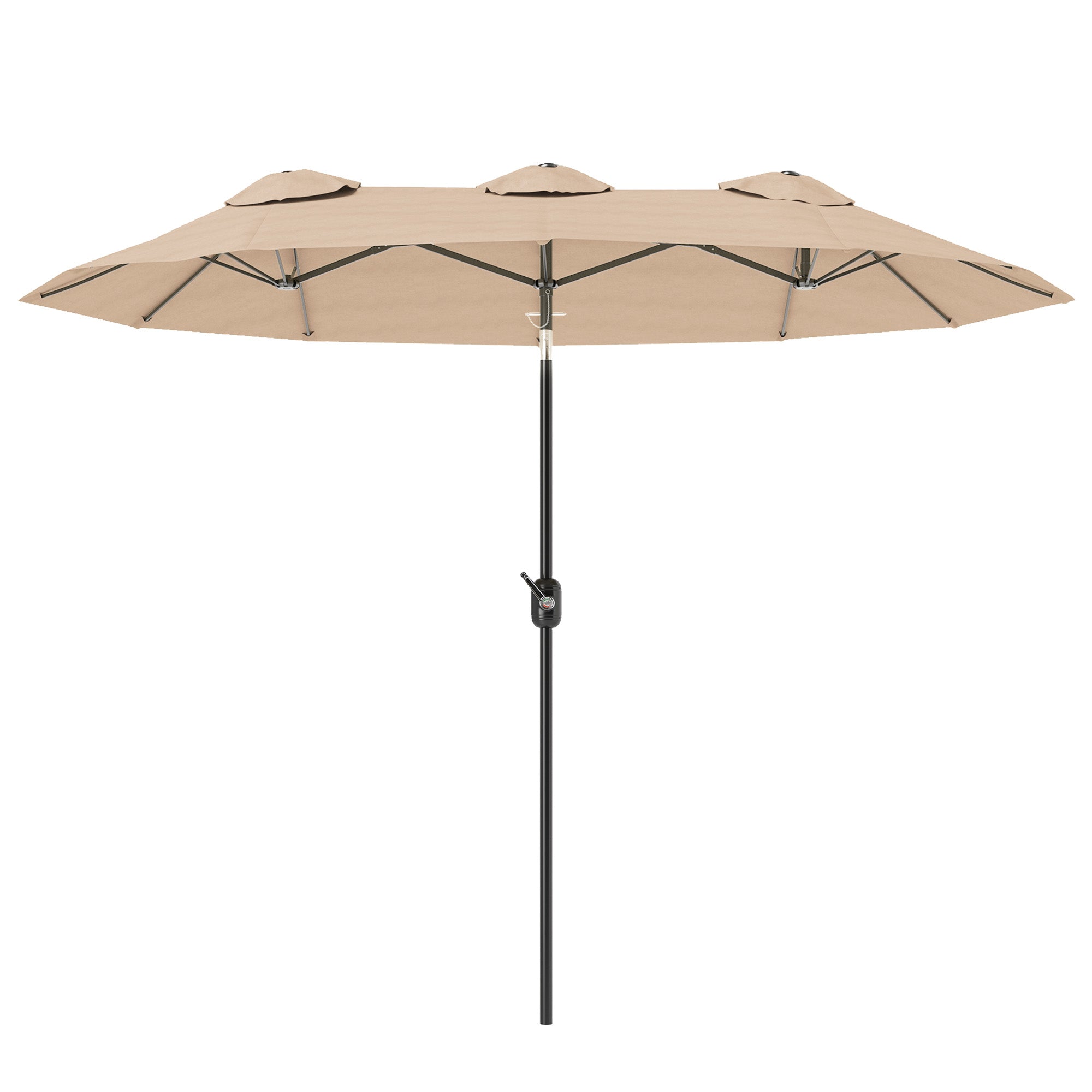 Double Umbrella Tiltable at 45° with Crank and Air Vents, in Steel and Polyester, 285x147x227 cm, Coffee