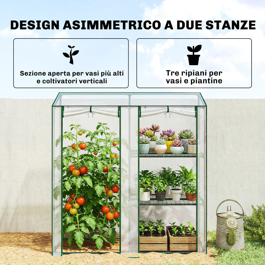 Outsunny 2-Section Vertical Greenhouse with 3 Shelves, Plastic and Steel, 143x45x151 cm, Dark Green and Transparent