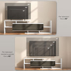TV Cabinet with Wall Shelf, Open Shelves and Wooden Cabinet, Black and White