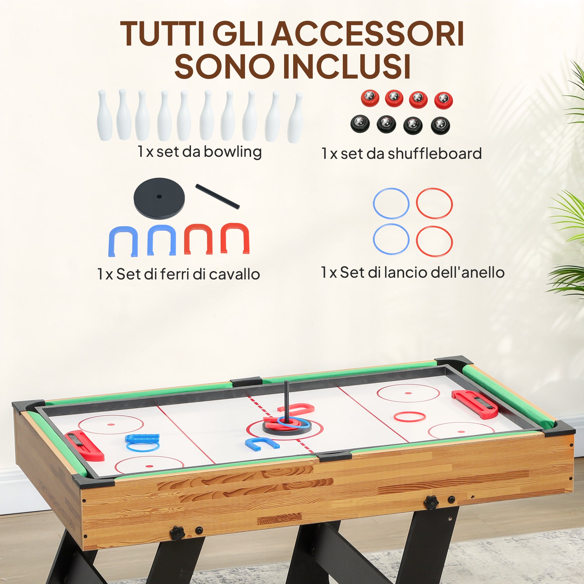 SPORTNOW 13-in-1 Folding Game Table with Foosball, Ping Pong, Hockey, Billiards, Chess and More, Walnut