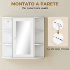 Bathroom Mirror Cabinet with 6 Open and 2 Closed Shelves, 66x17x63 cm Bathroom Cabinet with Mirror, Glass Wall Cabinet, White