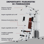 Multifunctional Fitness Station for Home and Gym with 4 Padding, in Steel and PU, 150x110x210 cm, White