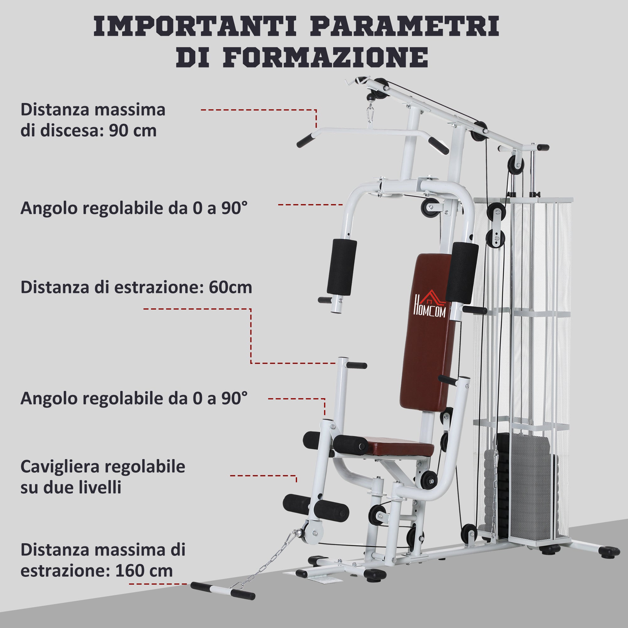 Multifunctional Fitness Station for Home and Gym with 4 Padding, in Steel and PU, 150x110x210 cm, White