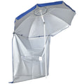 Tilting Beach Umbrella with Side Curtains, in Polyester and Steel, Ø191x211 cm, Blue and White