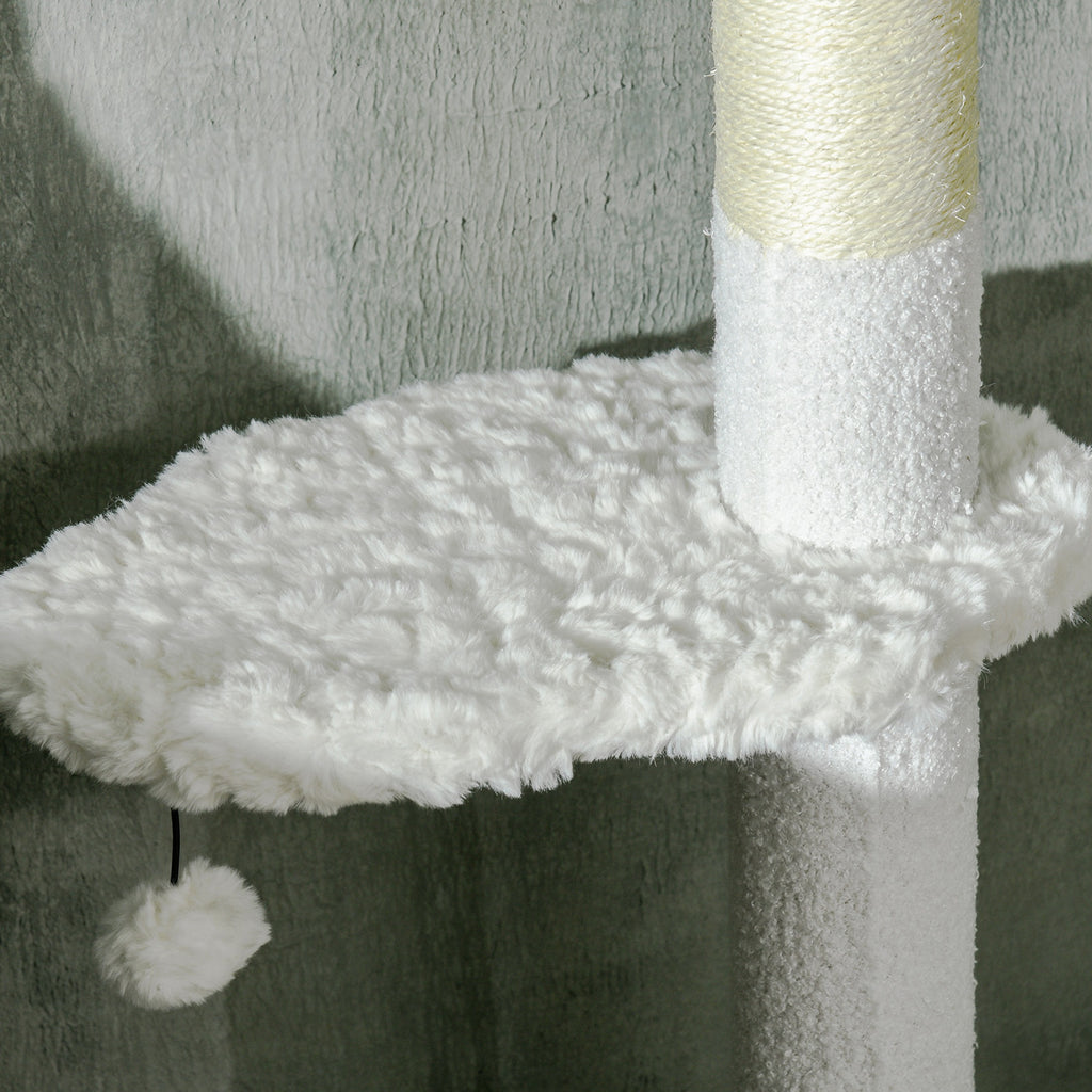 Ceiling Cat Tree with Adjustable Height and Cotton Scratching Posts, 48x32x225-255 cm, White