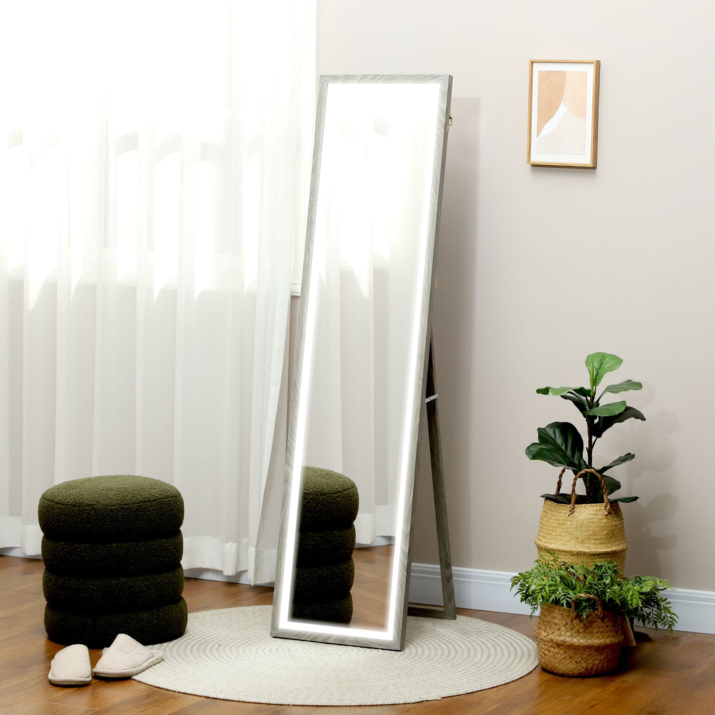 Illuminated Mirror with Adjustable LED Lights and Touch Button, in Glass and MDF, 40x5x160 cm, Grey