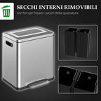 15L 2-Section Pedal Bin with Silent Lid, Stainless Steel and PP, 40x34.8x47.5 cm