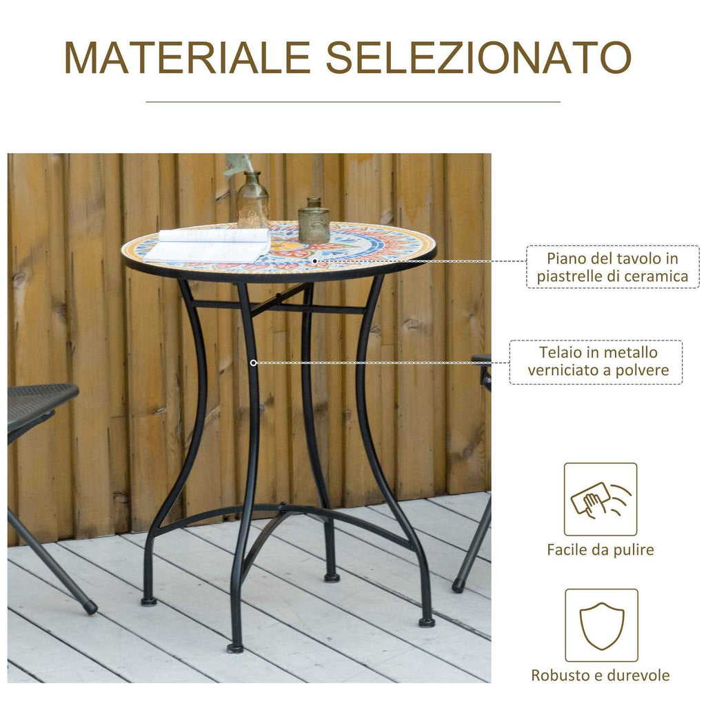 Round Garden Table Ø60cm in Metal and Mosaic, Outdoor and Indoor Furniture, Red