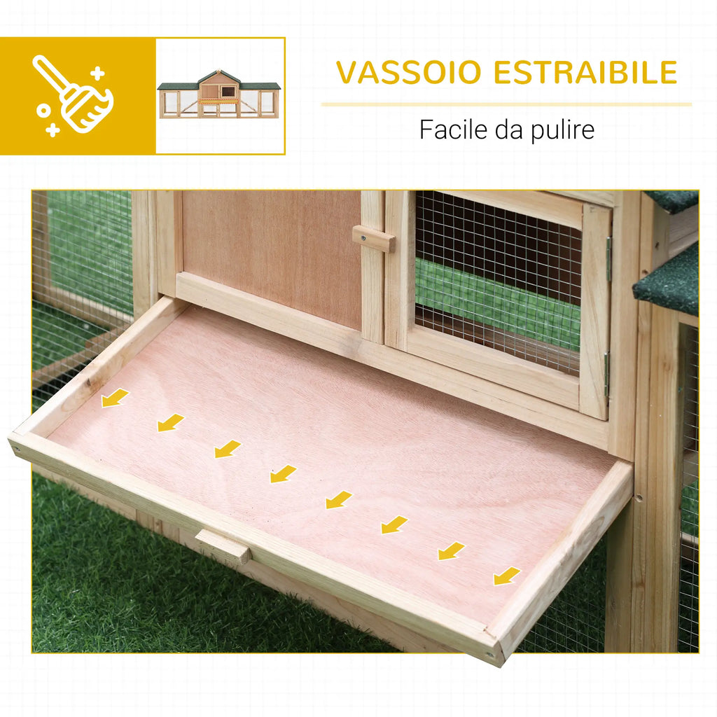 Rabbit Cage, Enclosed Rabbit Hutch with Ramps, Waterproof Roof and Removable Tray 210 x 45.5 x 84.5 cm - Borge' Group Limited