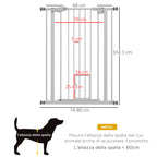 Tall Adjustable Dog Gate with Small Door and Automatic Closing, 74-80x104cm, White