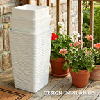 Outsunny Set of 3 Stackable Outdoor Planters with Wavy Pattern in Plastic, 42/55/65 cm, White