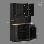Tall Wooden Pantry Cabinet with Drawers and Cupboards, 101x39x180 cm, Black