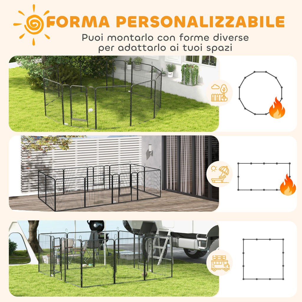 PawHut 12-Panel Modular Dog Playpen, 80x100 cm, Foldable, with Steel Door and 12 Pegs, Grey
