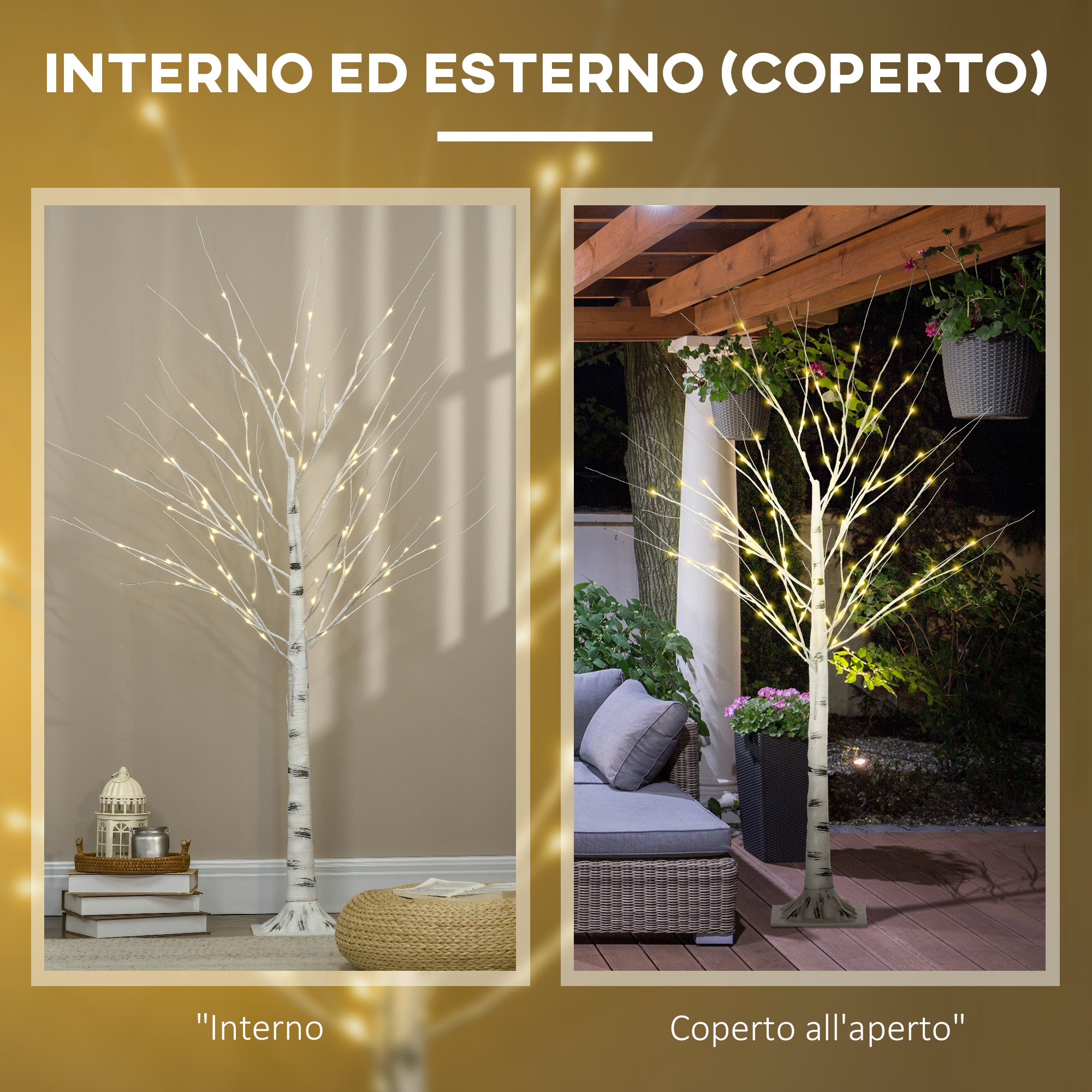 White Christmas Tree with LED Lights and 12 Branches for Indoor and Outdoor Use, in PP and Metal, 22x22x150 cm