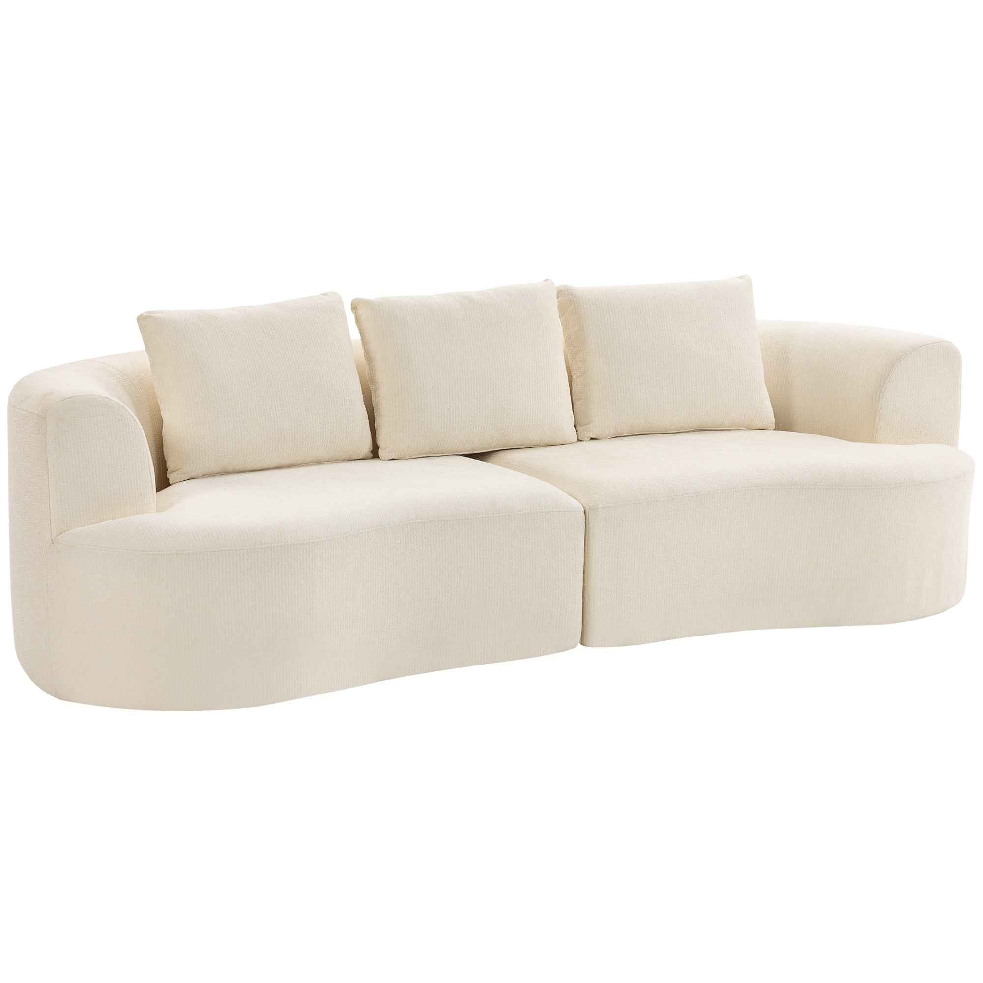 3-seater modular sofa with wide seat and chenille cushions, 260 cm, Cream