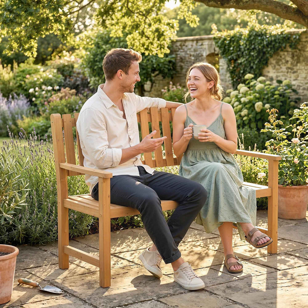 Outsunny 2-Person Garden Bench, FSC Acacia Wood, Slatted Seat and Backrest, Natural