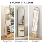 Full-Length Floor and Wall Mirror with Easel, Stone Effect and Arch Shape, 40x160 cm, Beige