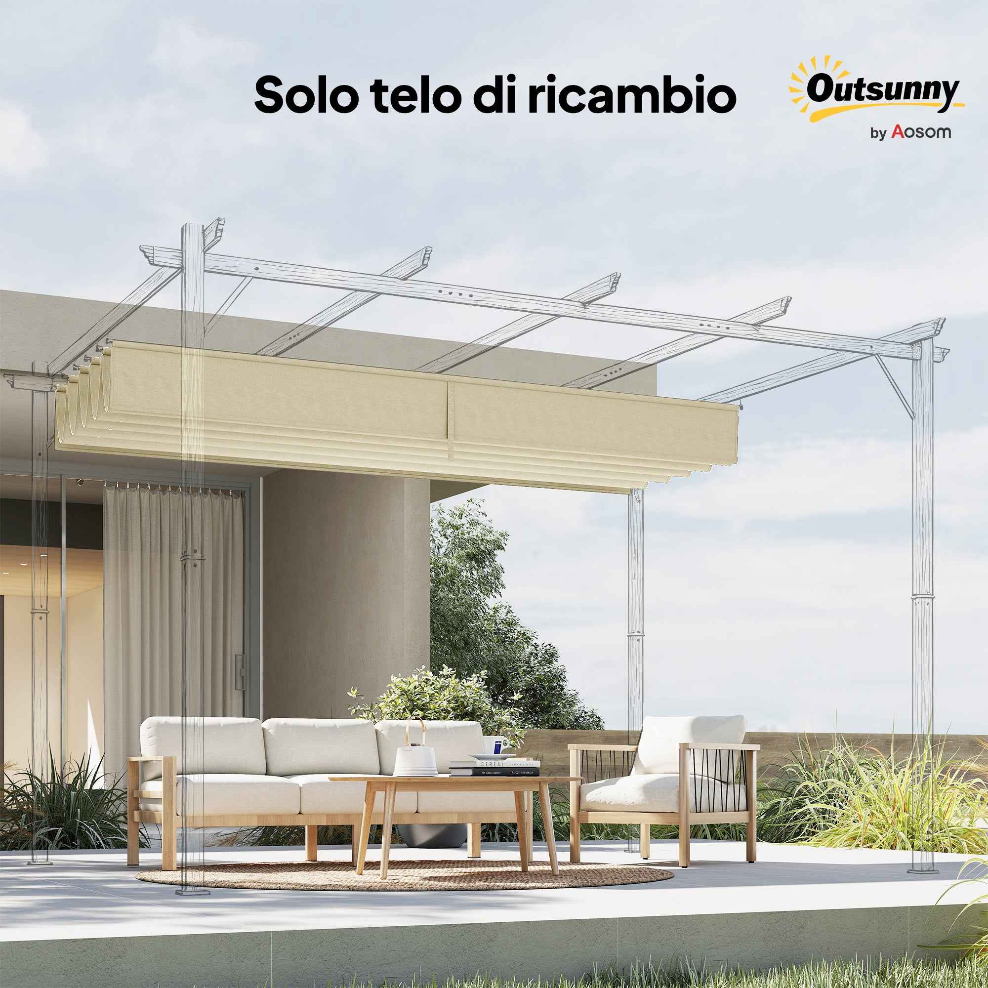 Outsunny Replacement Canopy for 3x4m Garden Gazebo Pergola in Polyester, Cream