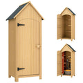Outsunny Fir Wood Garden Storage Shed with 3 Shelves, Waterproof Sloped Roof Garden Tool Shed for Patio Deck, 77.5 x 54.2 x 179.5 cm, Wood Color