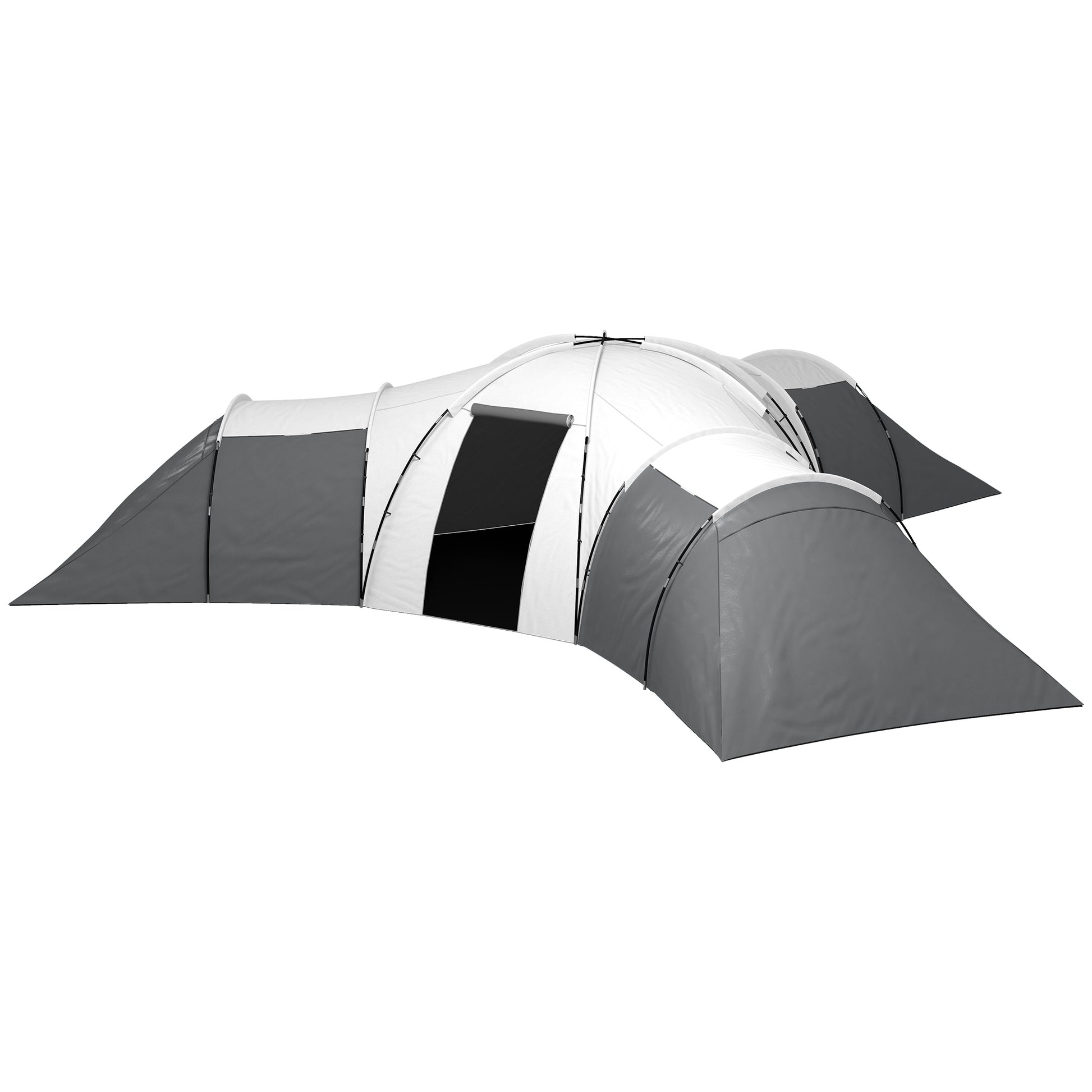 Outsunny Waterproof 6-Person Camping Tent with 3 Sleeping Areas, Living Room and Porch, in Oxford Fabric, Gray - Borgè