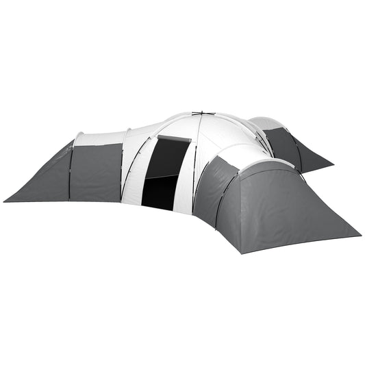 Outsunny Waterproof 6-Person Camping Tent with 3 Sleeping Areas, Living Room and Porch, in Oxford Fabric, Gray