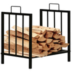 Indoor and Outdoor Metal Log Holder with 2 Handles and Raised Base, 39x32.5x46cm, Black