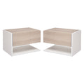 Set of 2 Wall-Mounted Bedside Tables with Drawer and Shelf, Modern Bedroom Furniture, White and Oak