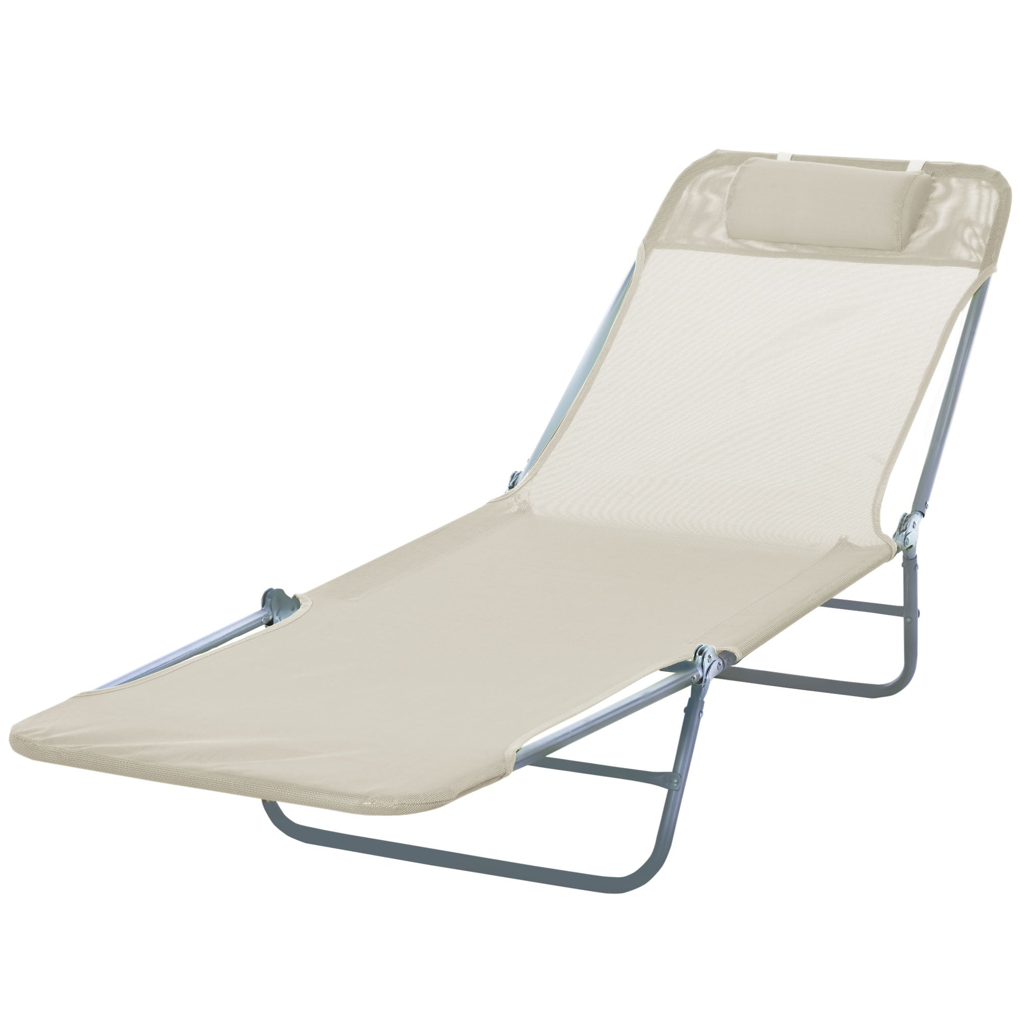 Folding Sun Lounger with Reclining Backrest and Cushion, 182x56x24.5cm