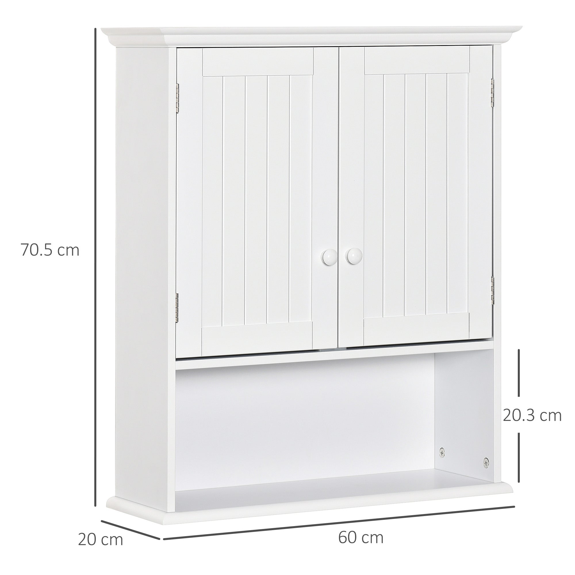 Wall-Mounted Bathroom Cabinet with 2 Doors and Open Shelf, Adjustable Internal Shelf, White