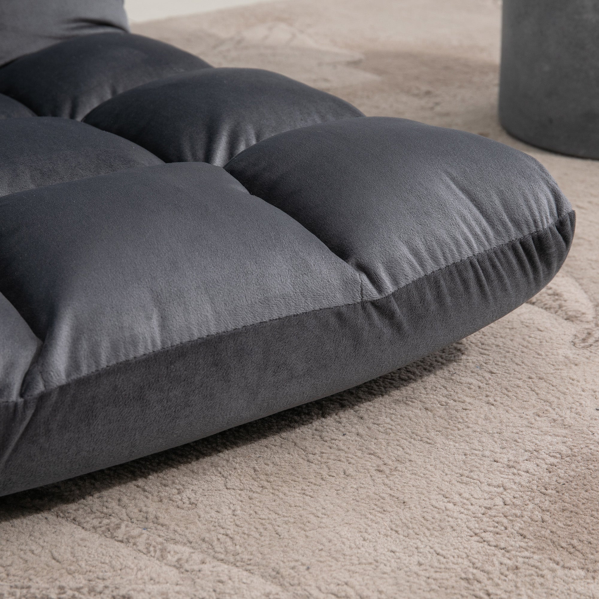 Velvet Floor Chair with 180° Reclining Backrest and Thick Padding, 55x71x53.5cm, Dark Grey
