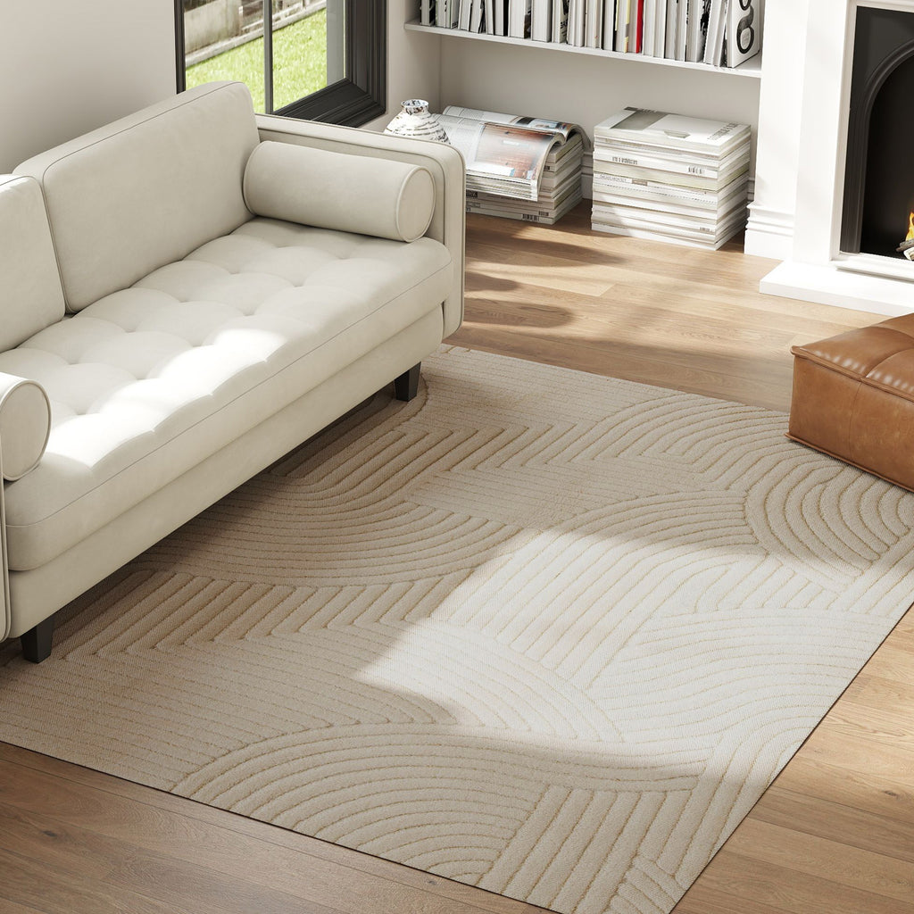 HOMCOM Modern Non-Slip Polyester and Cotton Area Rug with Line Design for Living Room, Bedroom, Cream