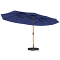 Outsunny 12-Ribbed Double Umbrella with Crank Handle, Cross Base and Sandbags, 4.7 x 2.8 m, Dark Blue