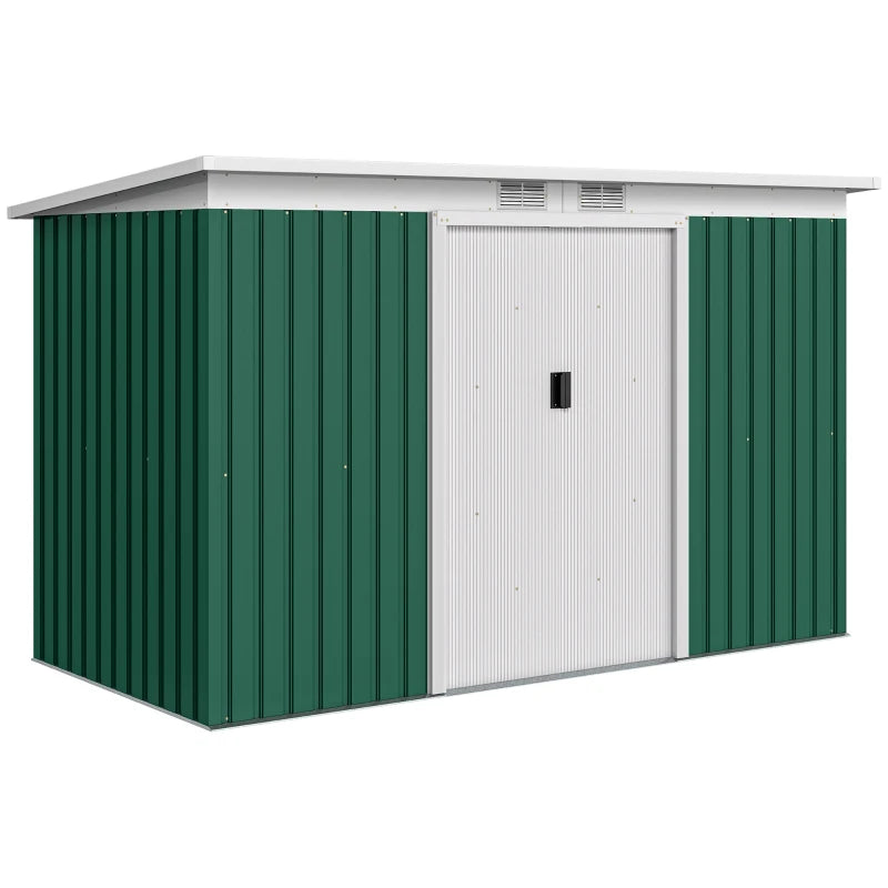Steel Sheet Garden Tool Shed with Sliding Doors, 280x130x172cm, Dark Green