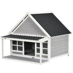 Outdoor Dog Kennel in Wood and PVC with Porch and Windows, 126x118x105cm, Grey - Borge' Group Limited