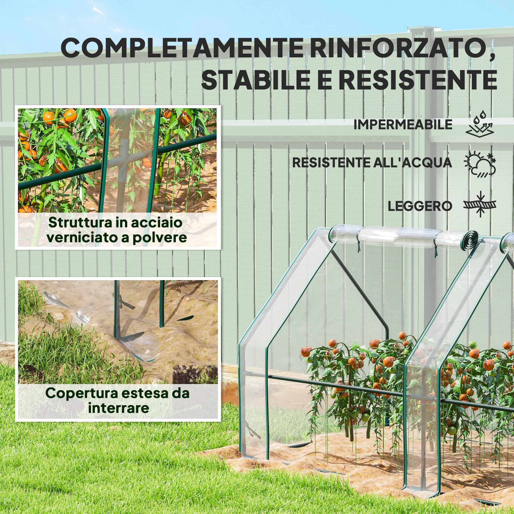 Outsunny 4-Door Roll-Up Mini Garden Greenhouse with Extended Cover, Steel and PE, 360x90x90 cm, Transparent