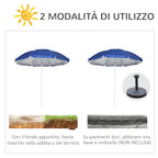 Tilting Beach Umbrella with Side Curtains, in Polyester and Steel, Ø191x211 cm, Blue and White
