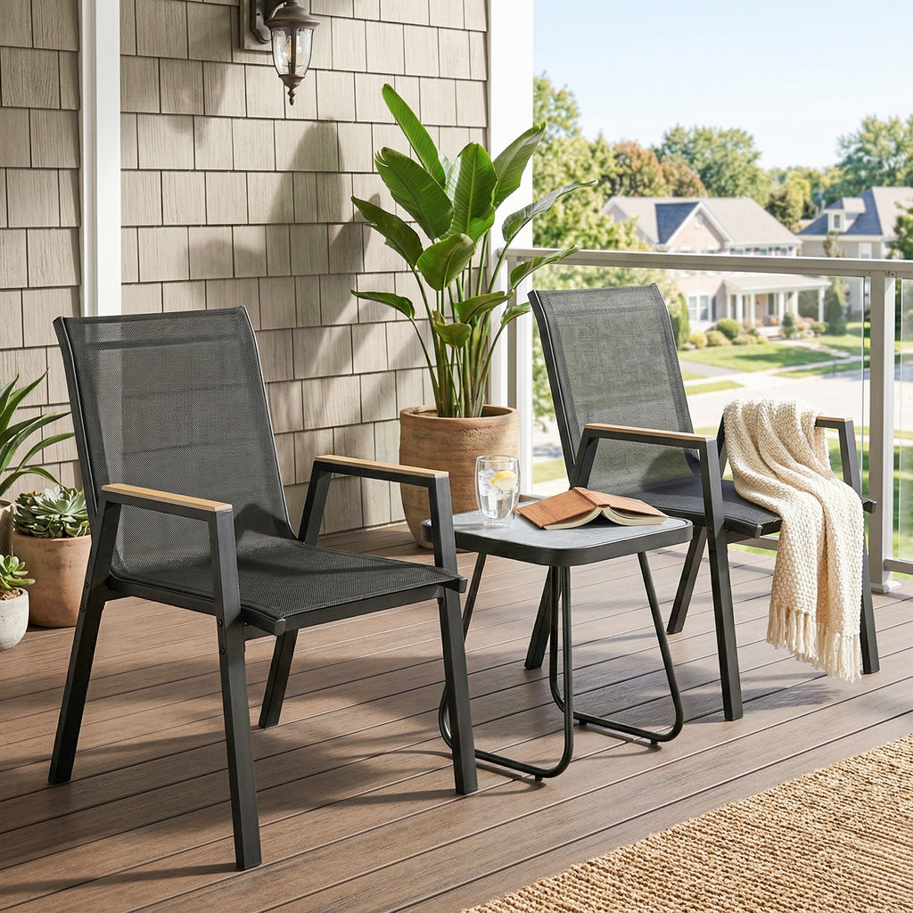 Outsunny 3-Piece Outdoor Bistro Set, Coffee Table with Adjustable Legs