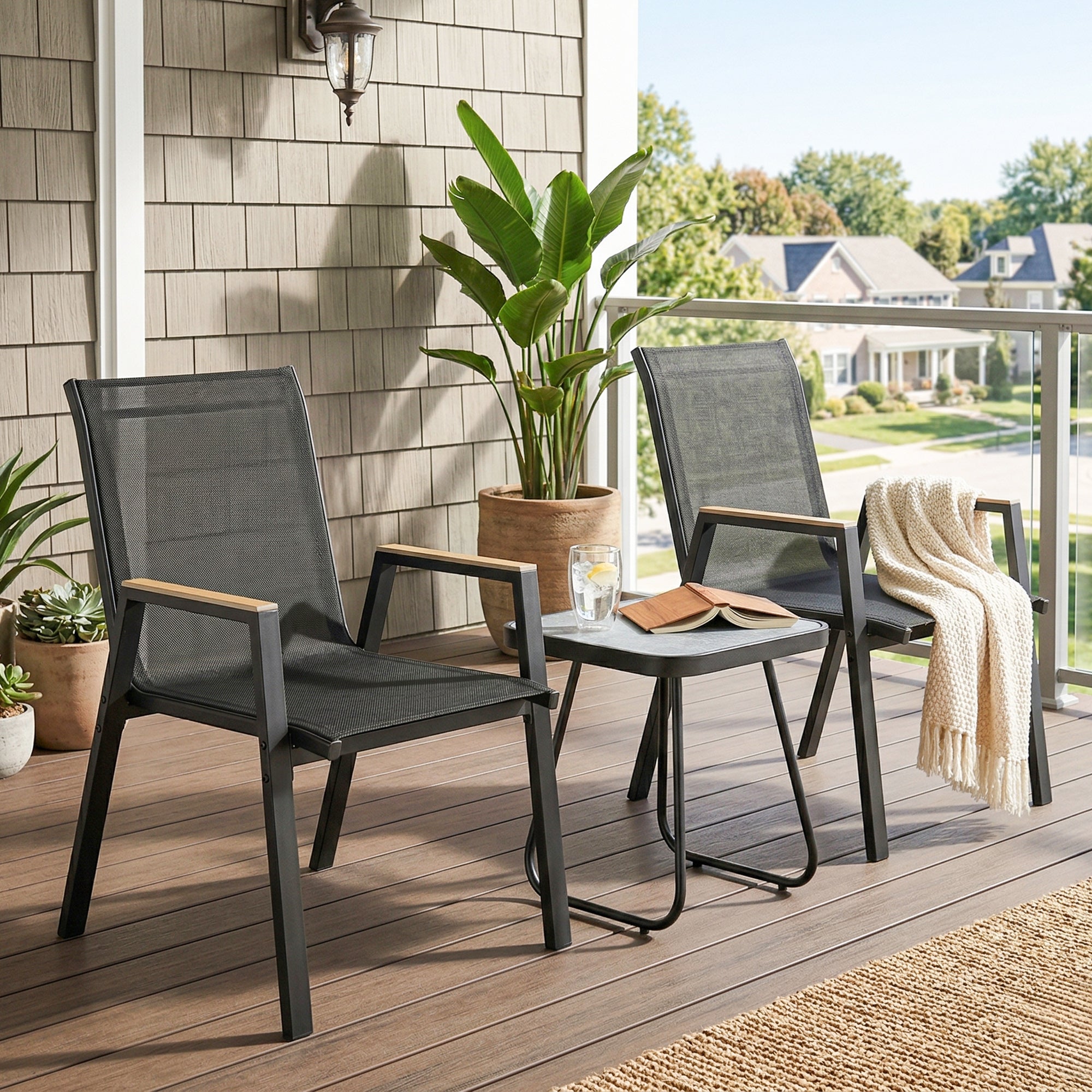 Outsunny 3-Piece Outdoor Bistro Set, Coffee Table with Adjustable Legs