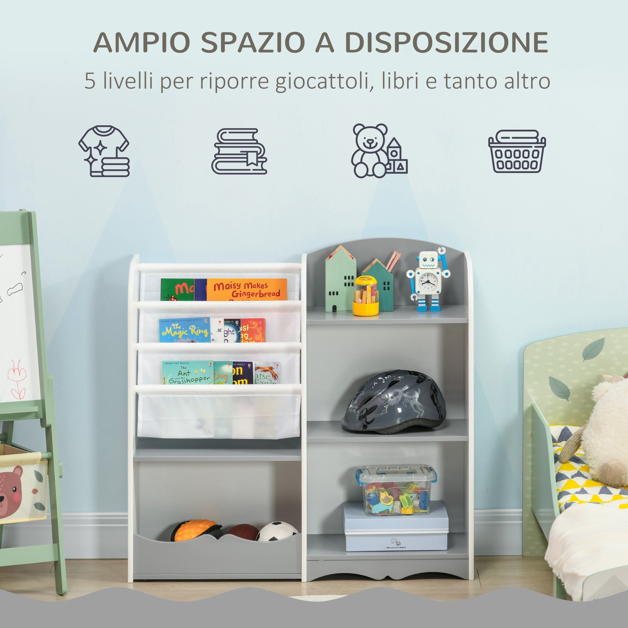 Zonekiz shepherd's shelf for children with wooden shelves, 85x26x84cm, gray - Borgè