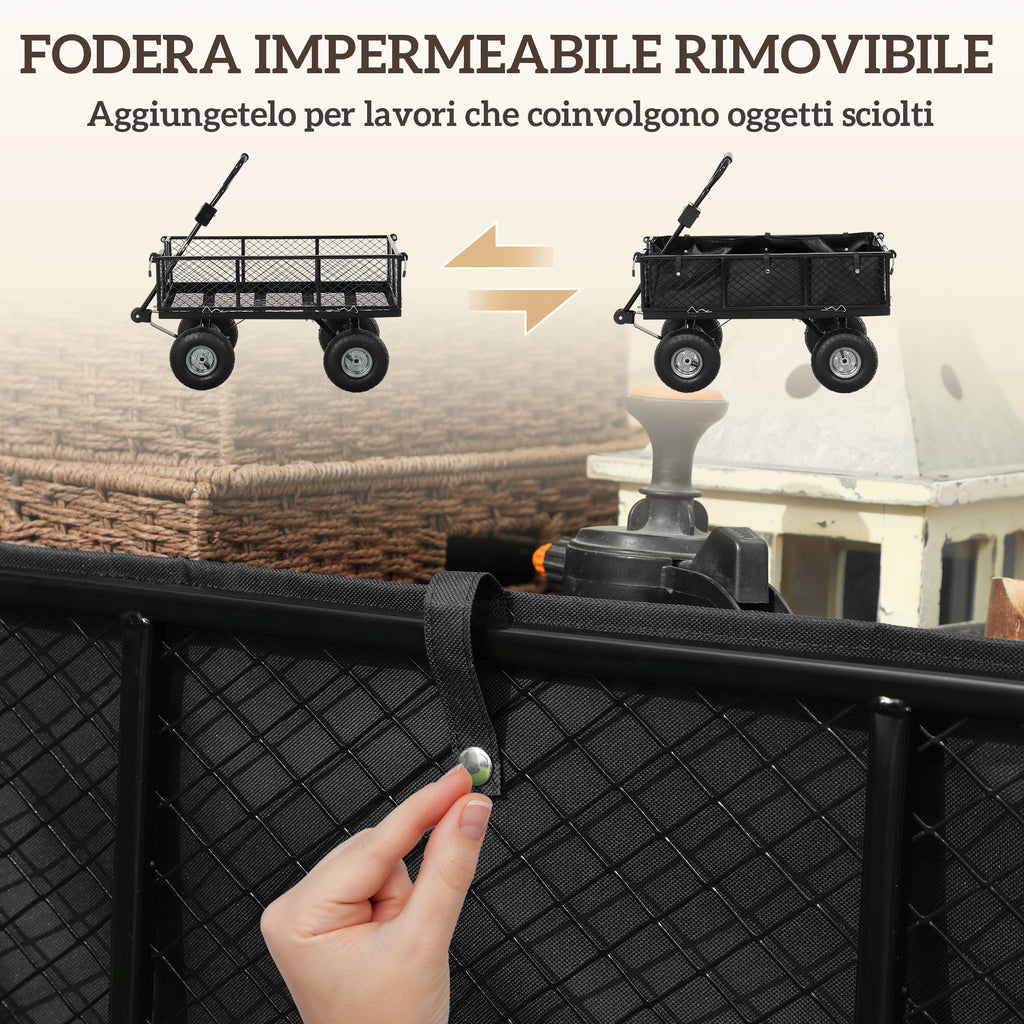 114L Steel Garden Cart with Storage Bag and Removable Walls, 105x51x54 cm, Black