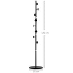 Coat Rack with 8 Hooks, Steel Frame with Marble Base, 35x35x170cm, Black