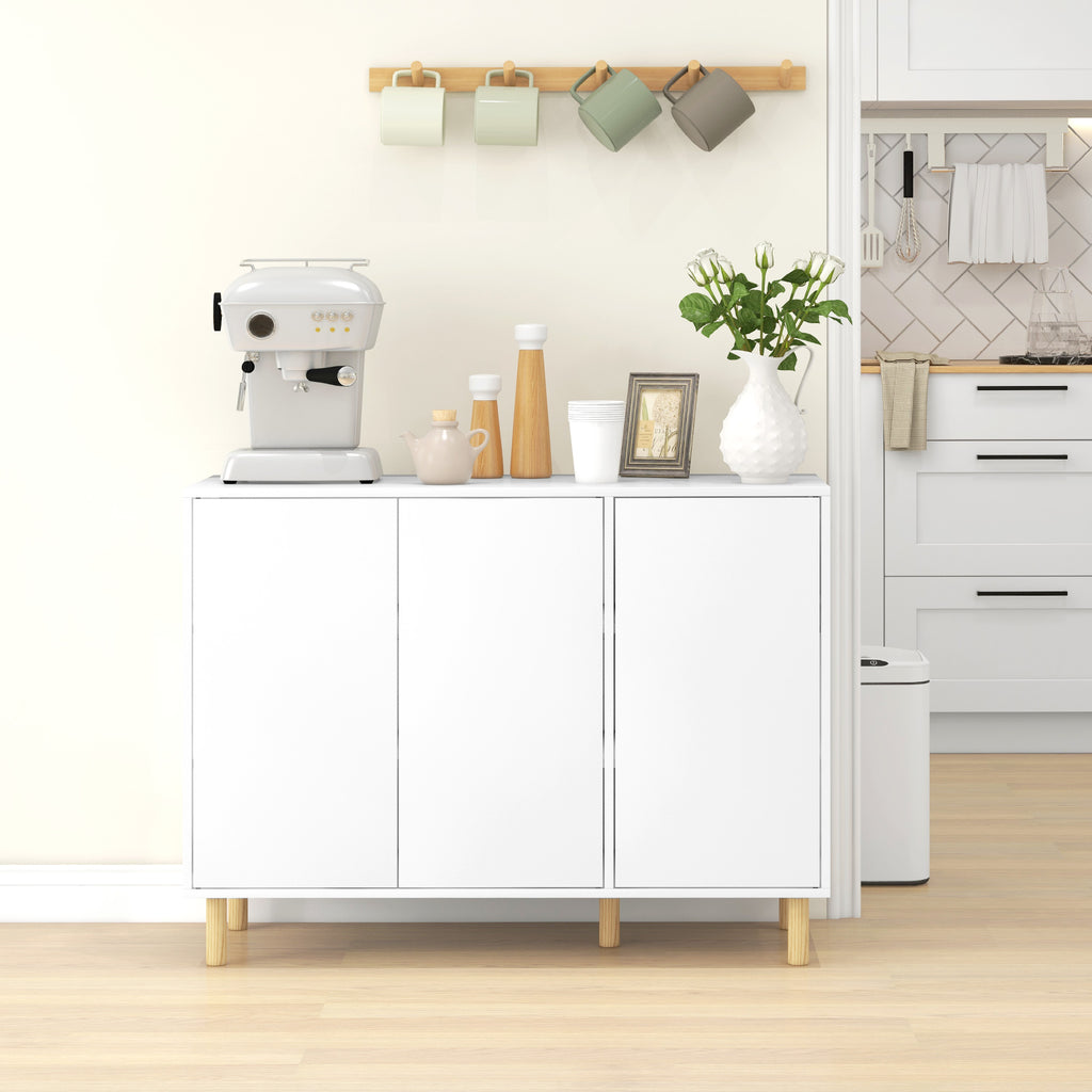 Modern Sideboard with 2 Cabinets and 3 Shelves in Wood, 107x40x80 cm, White