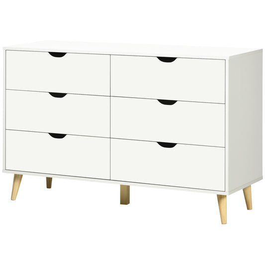 HOMCOM Chest of 6 Drawers with Laminate Handles, in Pine Wood, 120x40x76 cm, White and Wood Color - Borgè