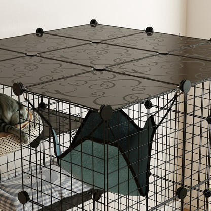 Modular 4-Tier Cat Cage with Platforms, Ramps and 5 Doors, Steel and PP, 105x105x140 cm, Black