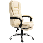 White Faux Leather Presidential Chair with 145° Reclining Backrest and Footrest, 64.5x69x109-117 cm